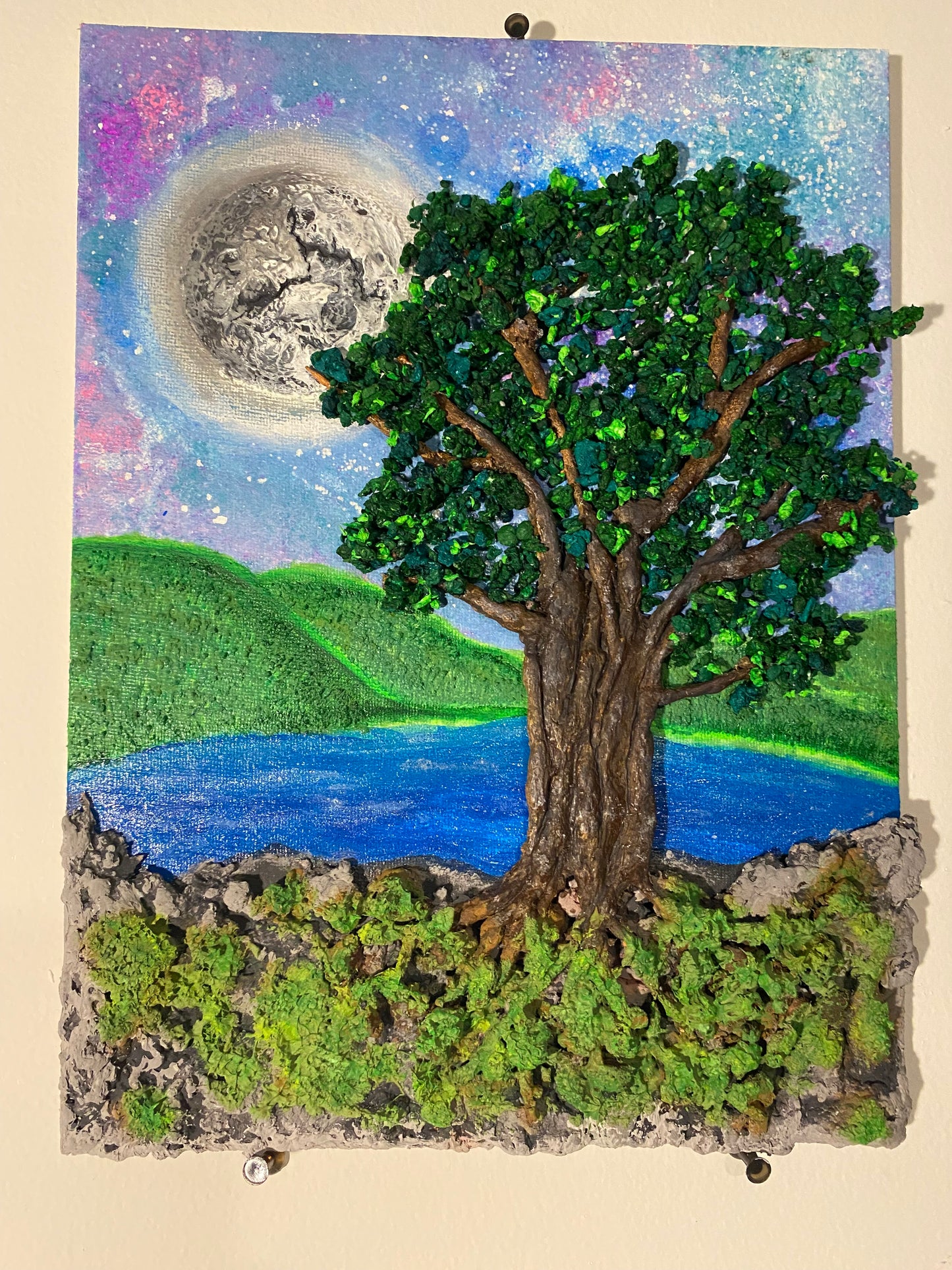 Kentucky's Enchantment: Luminescent Acrylic & Plaster Landscape Painting (9"x12")