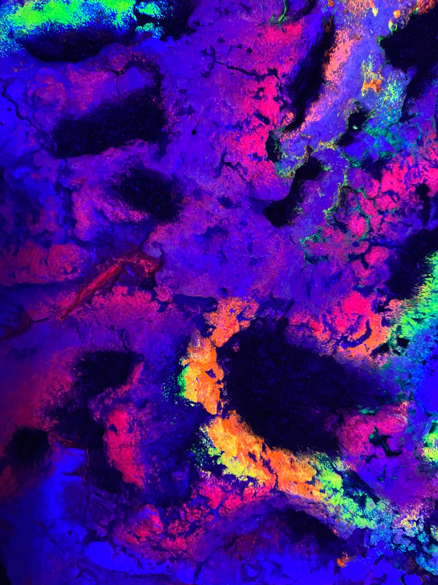 UV/Blacklight Image (second photo):**
“UV active Melting Galaxy neon painting glowing under blacklight – psychedelic 3D cosmic wall art with radiant neon colors by Melted Glam. Close Up