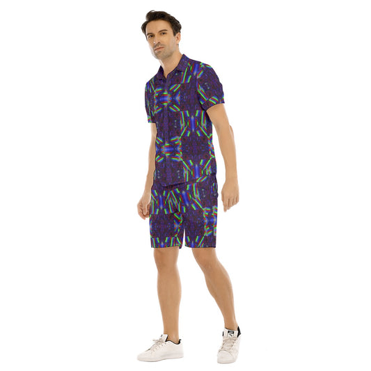 Level up your festival fashion with Melted Glam's custom men's short sleeve shirt set. Choose from 44 vibrant designs for a tropical and trippy experience!