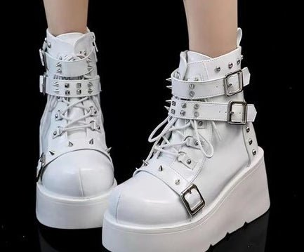 Women's Chunky Round-Toe Dr Martens Style Platform Boots | Side Zipper Wedge Heel -Women's Shoes- Melted Glam LLC