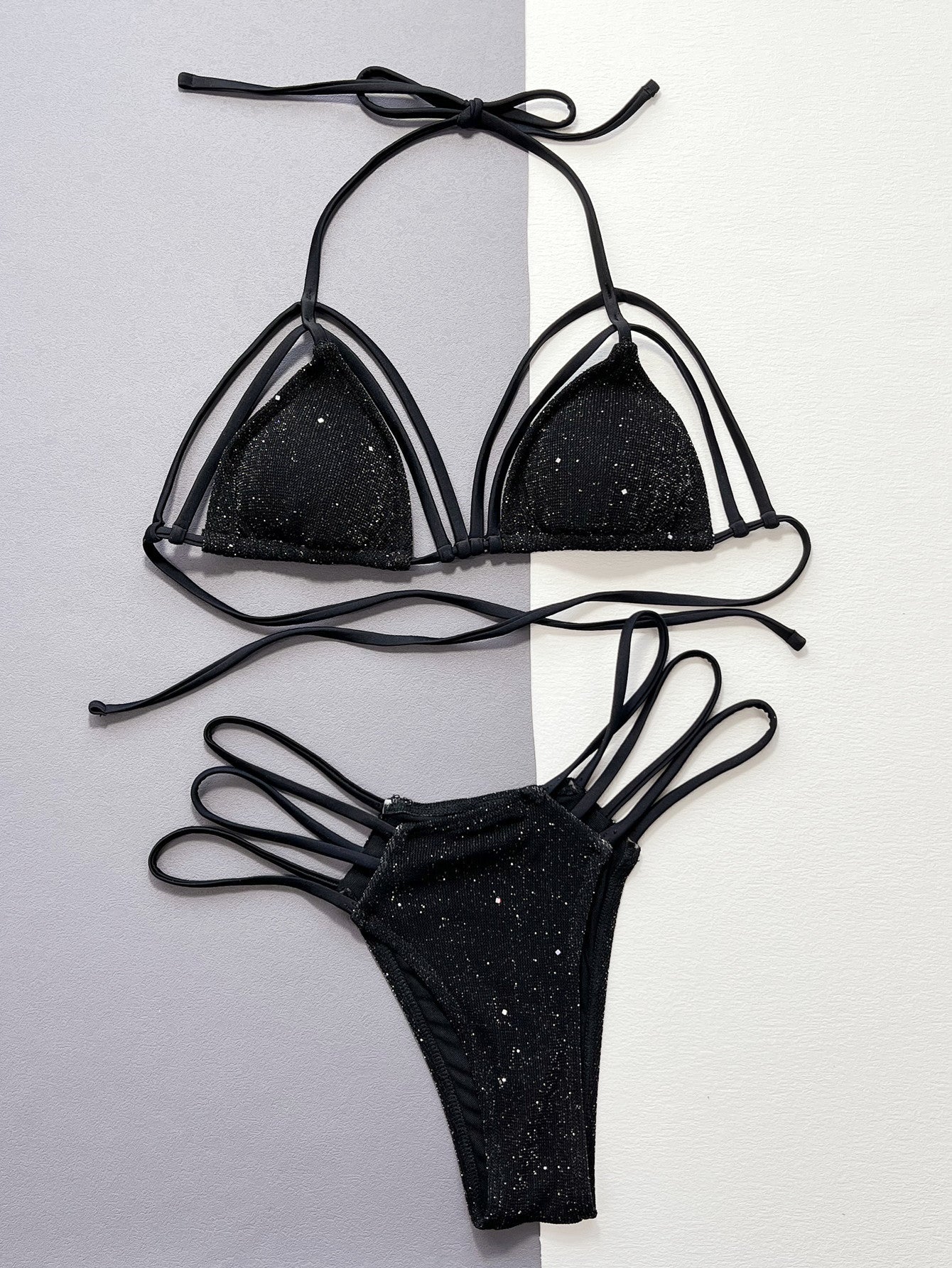 Glitter Halter Neck Strappy Two-Piece Bikini Set -Bikini Set- Melted Glam LLC