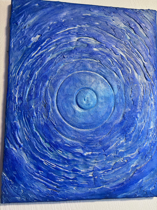 Ripple of Consciousness – Modern Blue Plaster Abstract Canvas (11x14 Original)