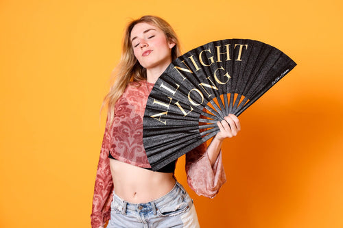 Black Sparkle All Night Long XL Hand Fan -Hand fan- Melted Glam LLC