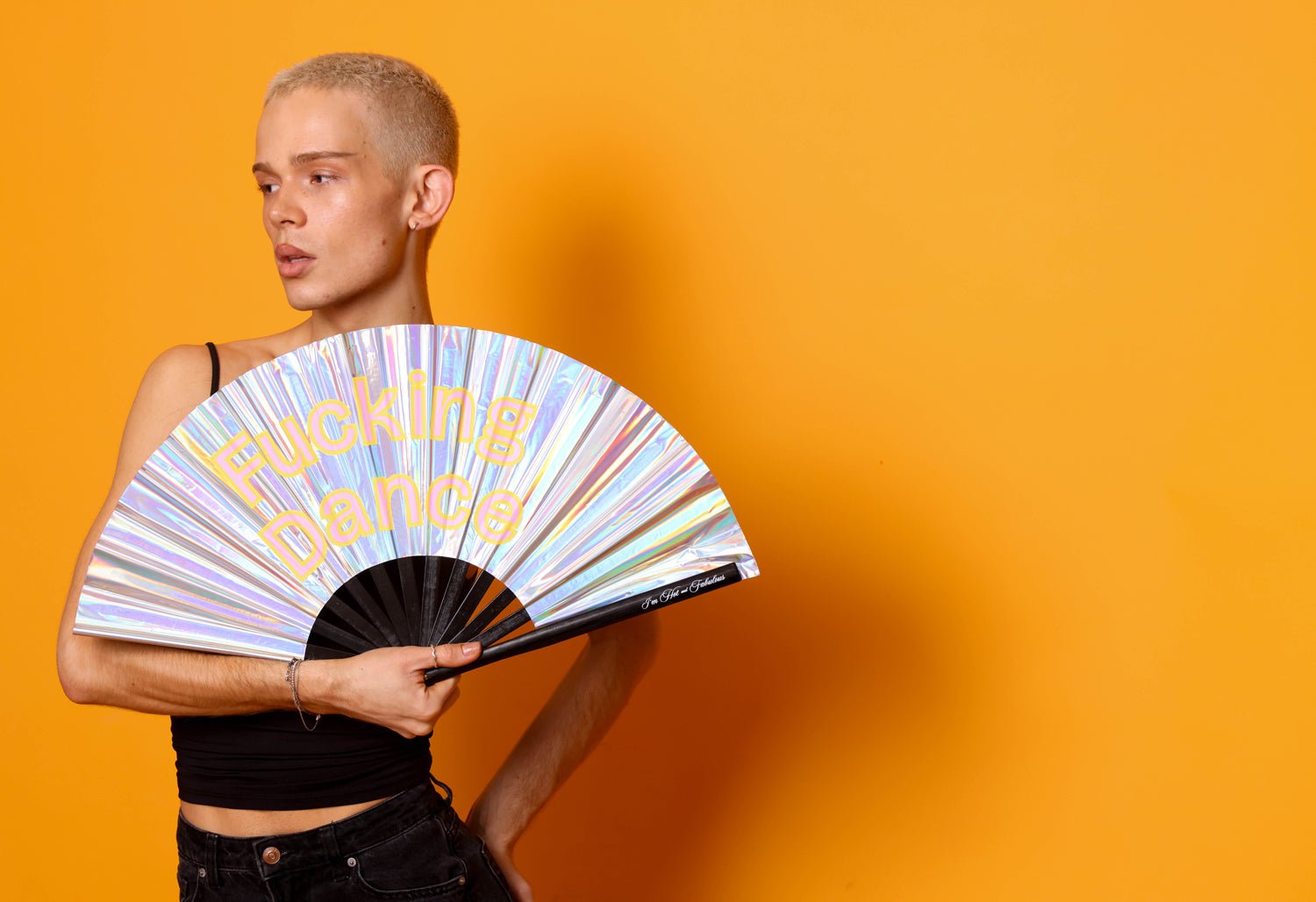 Holographic Disco Ball F*cking Dance XL Hand Fan -Hand fan- Melted Glam LLC