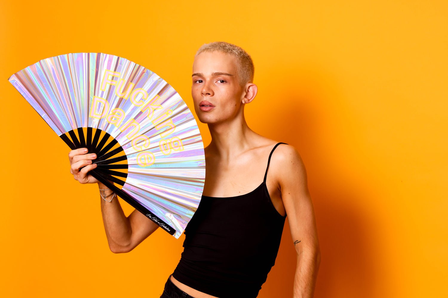 Holographic Disco Ball F*cking Dance XL Hand Fan -Hand fan- Melted Glam LLC