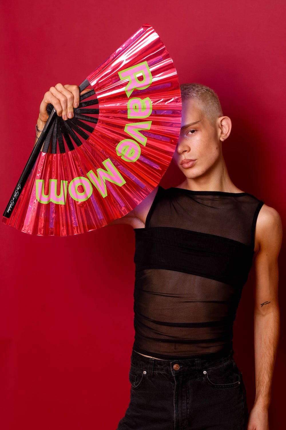 Holographic Pink Rave Mom XL Hand Fan -Hand fan- Melted Glam LLC