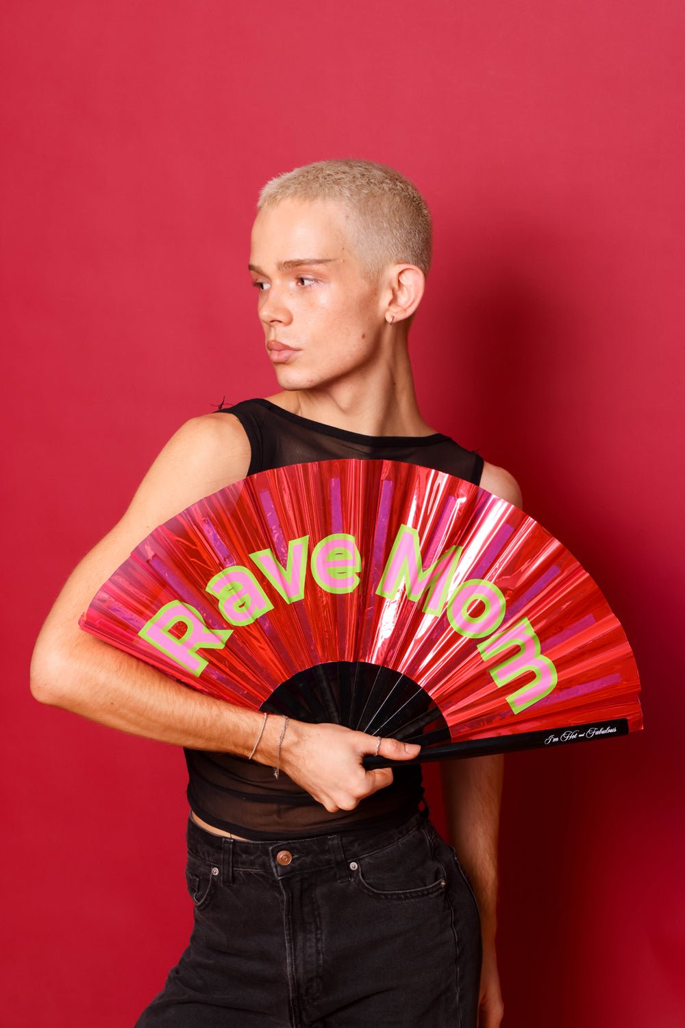 Holographic Pink Rave Mom XL Hand Fan -Hand fan- Melted Glam LLC
