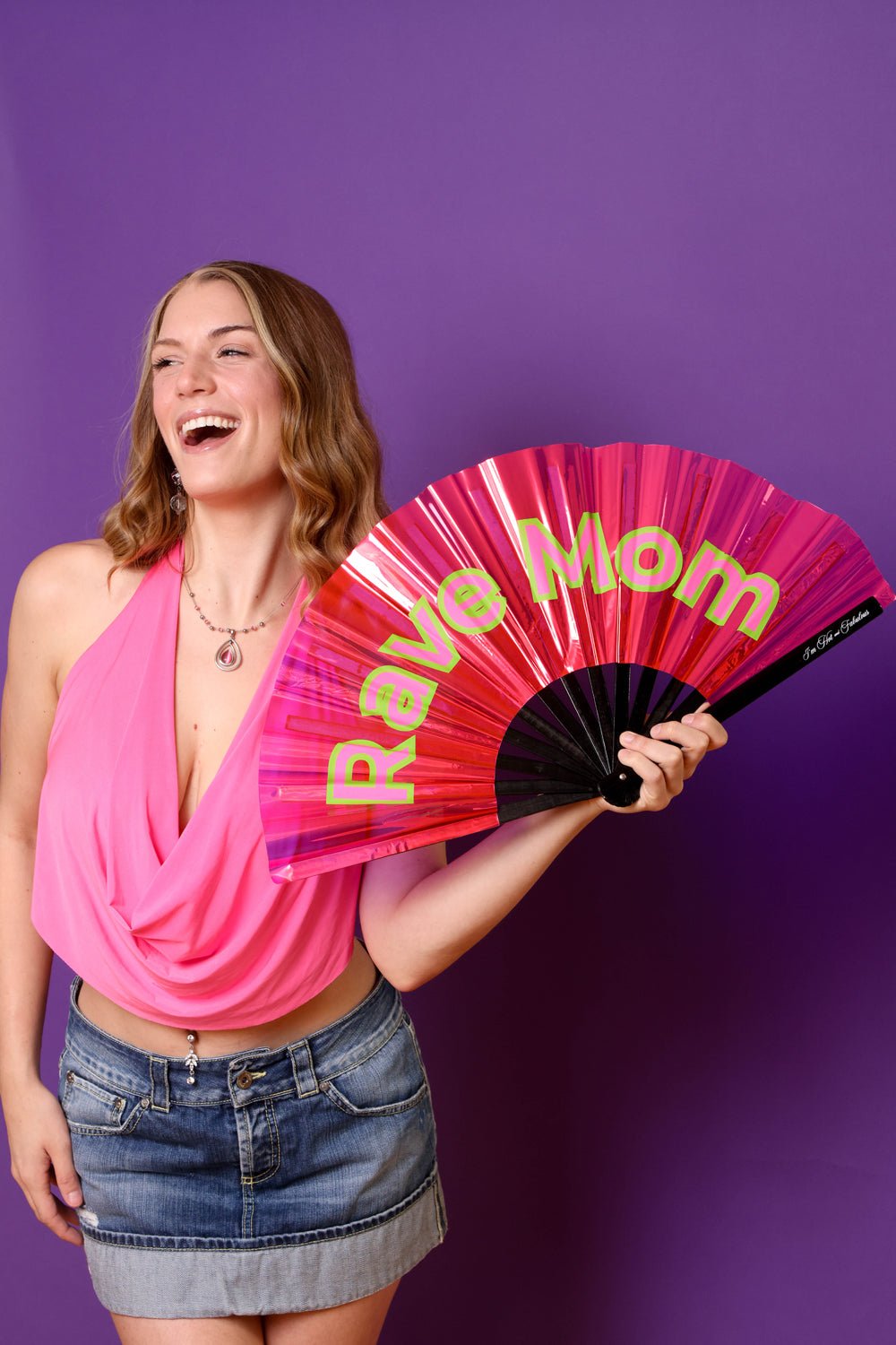 Holographic Pink Rave Mom XL Hand Fan -Hand fan- Melted Glam LLC