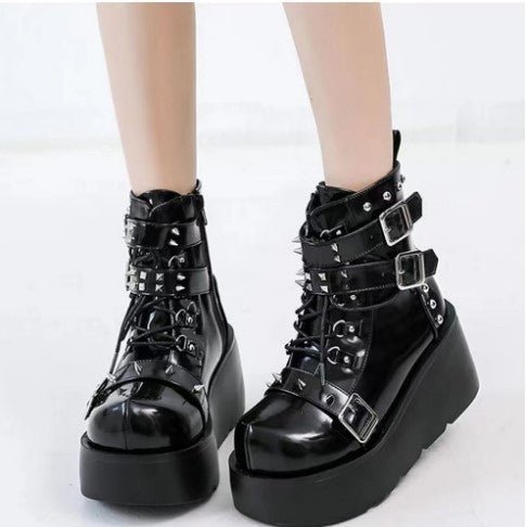 Women's Chunky Round-Toe Dr Martens Style Platform Boots | Side Zipper Wedge Heel -Women's Shoes- Melted Glam LLC