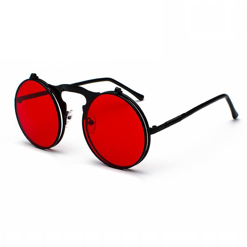 Luxury Retro Vintage Steampunk Flip Retro Round Metal Frame Sunglasses for Men and Women Brand Designer Circle Glasses Oculos Leon sunglasses -STS9NC17061VOFP- Melted Glam LLC