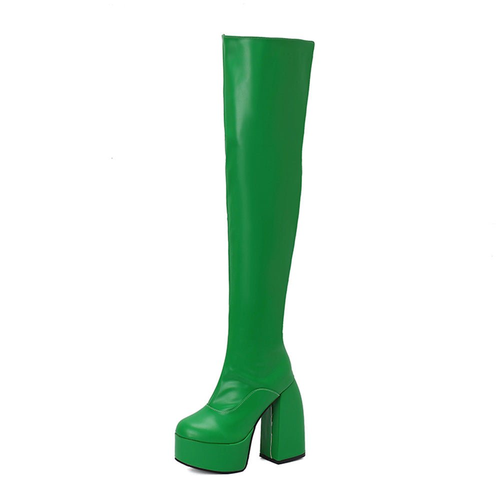 Women's Over-the-Knee Boots - Chunky Heel Platform Boots with Waterproof Design -Women's Shoes- Melted Glam LLC