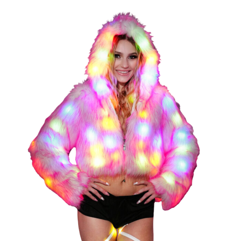 Pink Cropped LED Light Up Faux Fur Coat - Melted Glam LLC