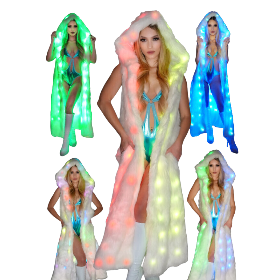Long LED Light Up Faux Fur Coat - Melted Glam LLC