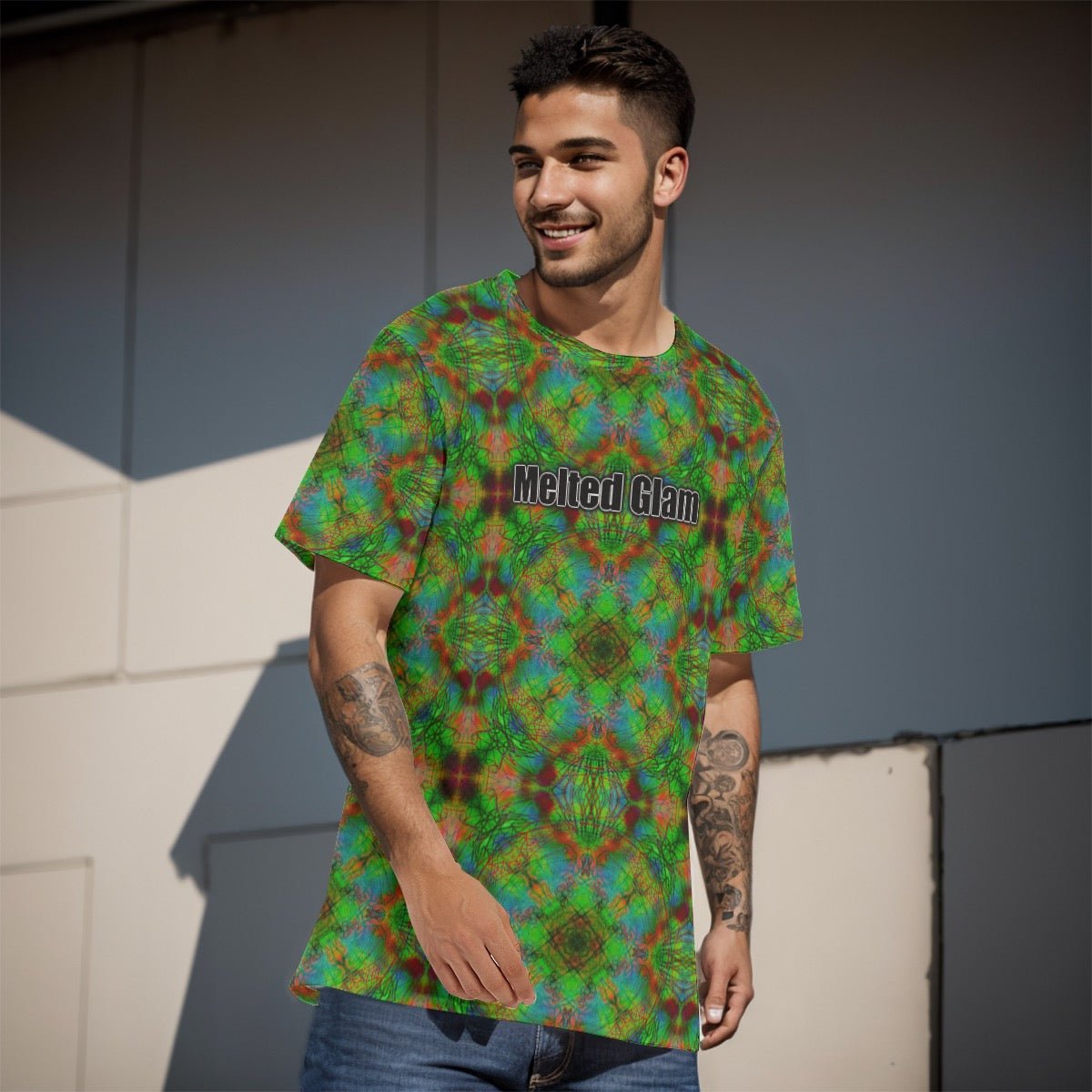 Green Dust O - Neck T-Shirt – Men's Cotton | Rave & Festival Clothing | Melted Glam - T-Shirt - Melted Glam LLC