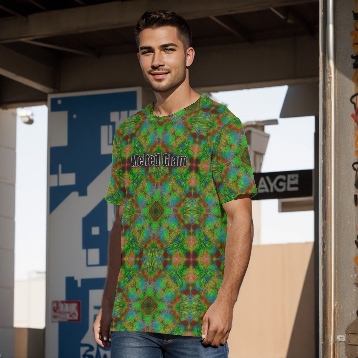 Green Dust O - Neck T-Shirt – Men's Cotton | Rave & Festival Clothing | Melted Glam - T-Shirt - Melted Glam LLC