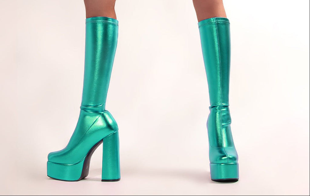 Women's Sexy Stretch High Heel Platform Boots – Chunky Heel Slip-On Thigh High Boots -Women's Shoes- Melted Glam LLC