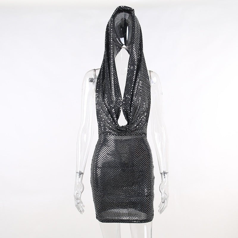 Party Bar Sheath Pockets Collar Halter Dress -Dress- Melted Glam LLC