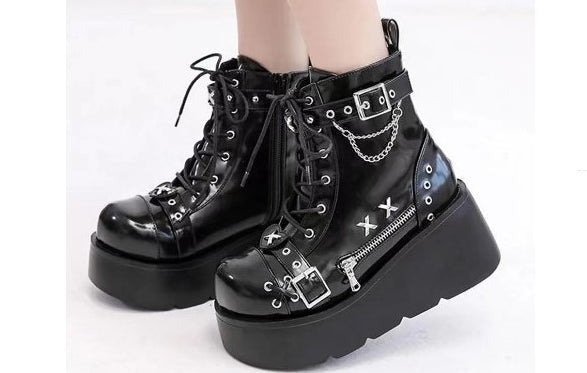 Women's Chunky Round-Toe Dr Martens Style Platform Boots | Side Zipper Wedge Heel -Women's Shoes- Melted Glam LLC