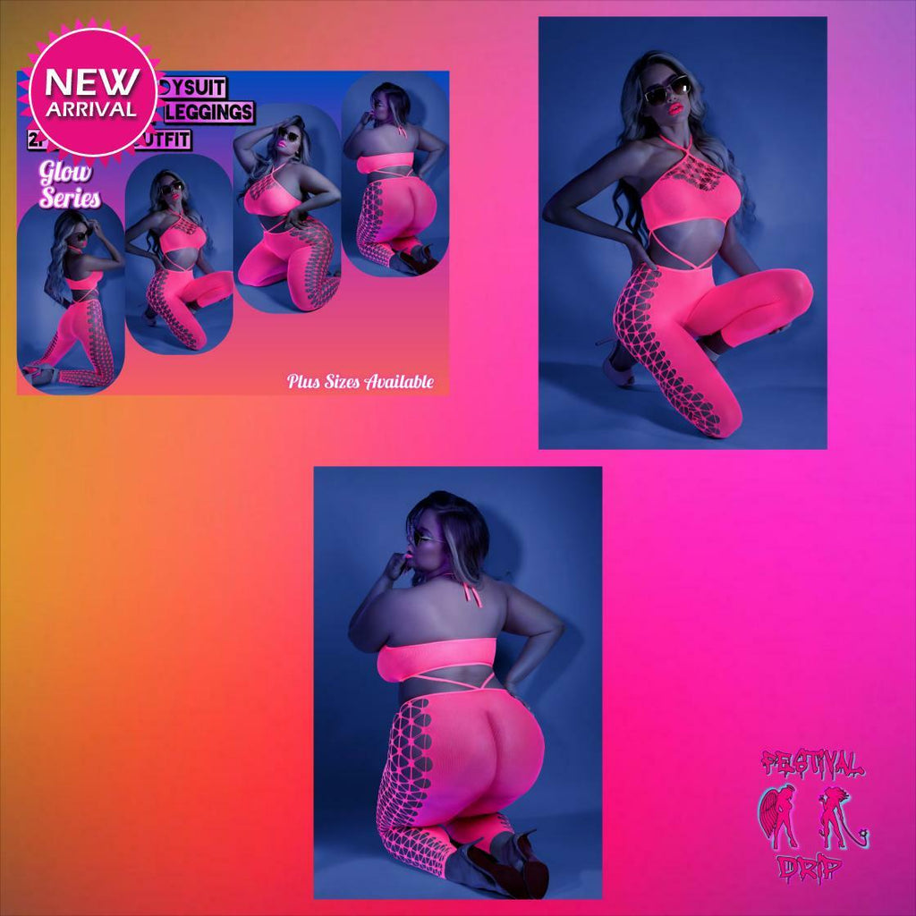 Glow Black Light Cropped Cutout Halter Bodysuit -Bodystocking- Melted Glam LLC