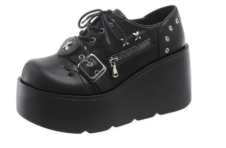 Women's Chunky Round-Toe Dr Martens Style Platform Boots | Side Zipper Wedge Heel -Women's Shoes- Melted Glam LLC