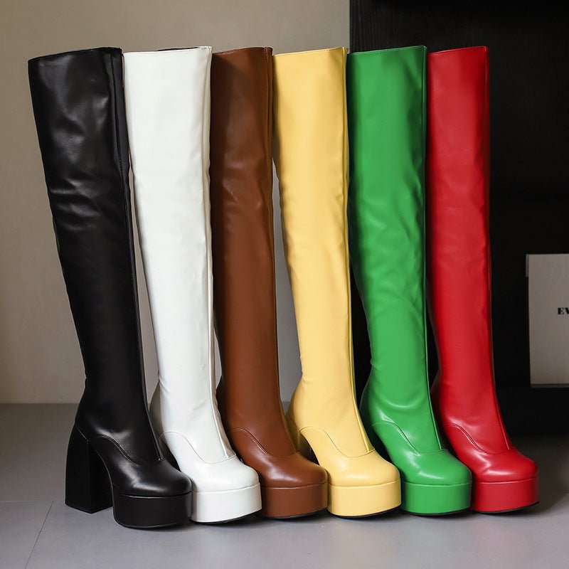 Women's Over-the-Knee Boots - Chunky Heel Platform Boots with Waterproof Design -Women's Shoes- Melted Glam LLC
