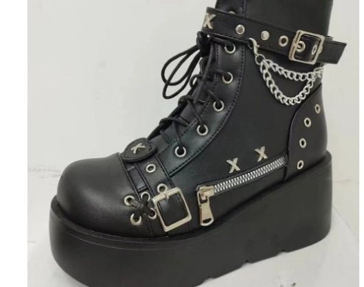 Women's Chunky Round-Toe Dr Martens Style Platform Boots | Side Zipper Wedge Heel -Women's Shoes- Melted Glam LLC