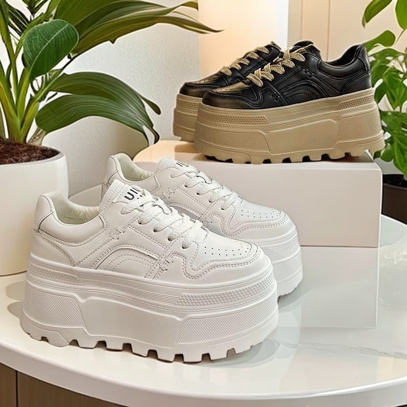 Women's Platform Sneakers Height Increasing Chunky Shoes White Black -Women's Shoes- Melted Glam LLC