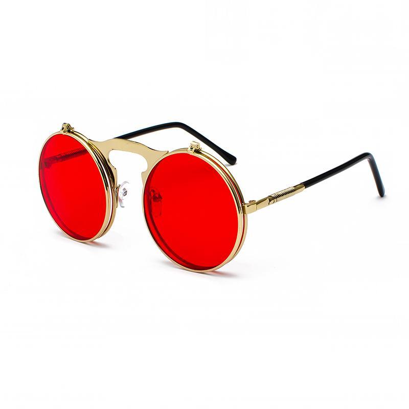 Luxury Retro Vintage Steampunk Flip Retro Round Metal Frame Sunglasses for Men and Women Brand Designer Circle Glasses Oculos Leon sunglasses -STS9NC17061VOFP- Melted Glam LLC
