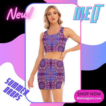 Crop Top & Skirt Set – Women's | 12 Melting Options | Rave & Festival Clothing | Melted Glam - Crop Top & Skirt Set - Melted Glam LLC
