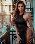 Maxi Length Halter Neck Dress with High Slits -Mini Dresses- Melted Glam LLC