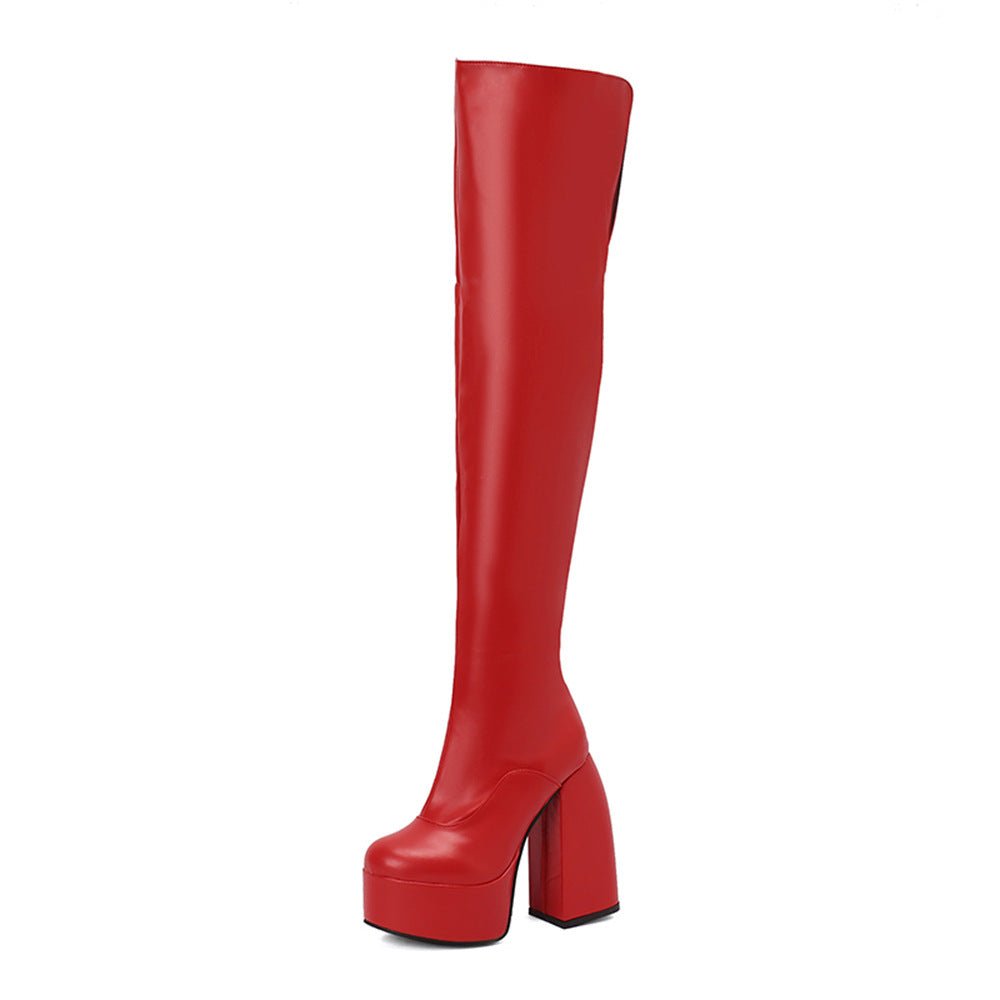 Women's Over-the-Knee Boots - Chunky Heel Platform Boots with Waterproof Design -Women's Shoes- Melted Glam LLC