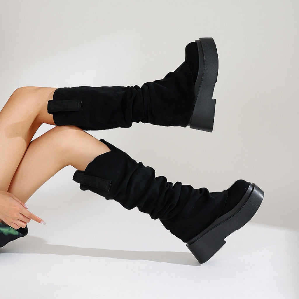 Women's Chunky Platform High Boots - European Style Suede Winter Boots -Women's Shoes- Melted Glam LLC