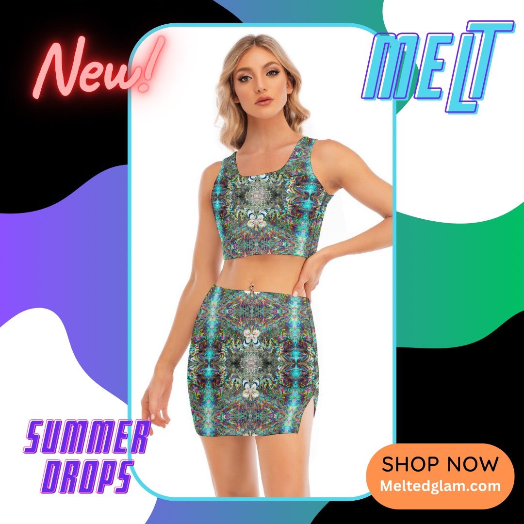 Crop Top & Skirt Set – Women's | 12 Melting Options | Rave & Festival Clothing | Melted Glam - Crop Top & Skirt Set - Melted Glam LLC