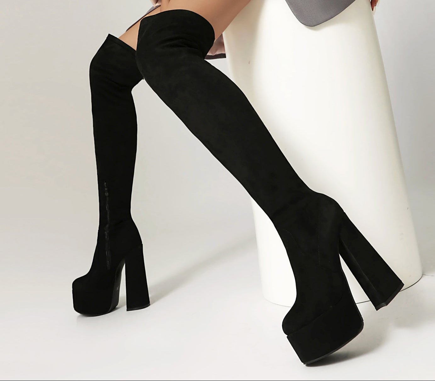 Women's Over-the-Knee Chunky Heel Platform Boots | Waterproof PU Leather Side Zipper Winter Boots -Women's Shoes- Melted Glam LLC