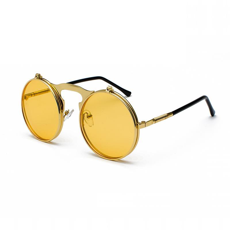 Luxury Retro Vintage Steampunk Flip Retro Round Metal Frame Sunglasses for Men and Women Brand Designer Circle Glasses Oculos Leon sunglasses -STS9NC17061VOFP- Melted Glam LLC