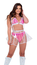 Clear Vinyl Flare Skirt with Suspenders -Mini Skirts- Melted Glam LLC