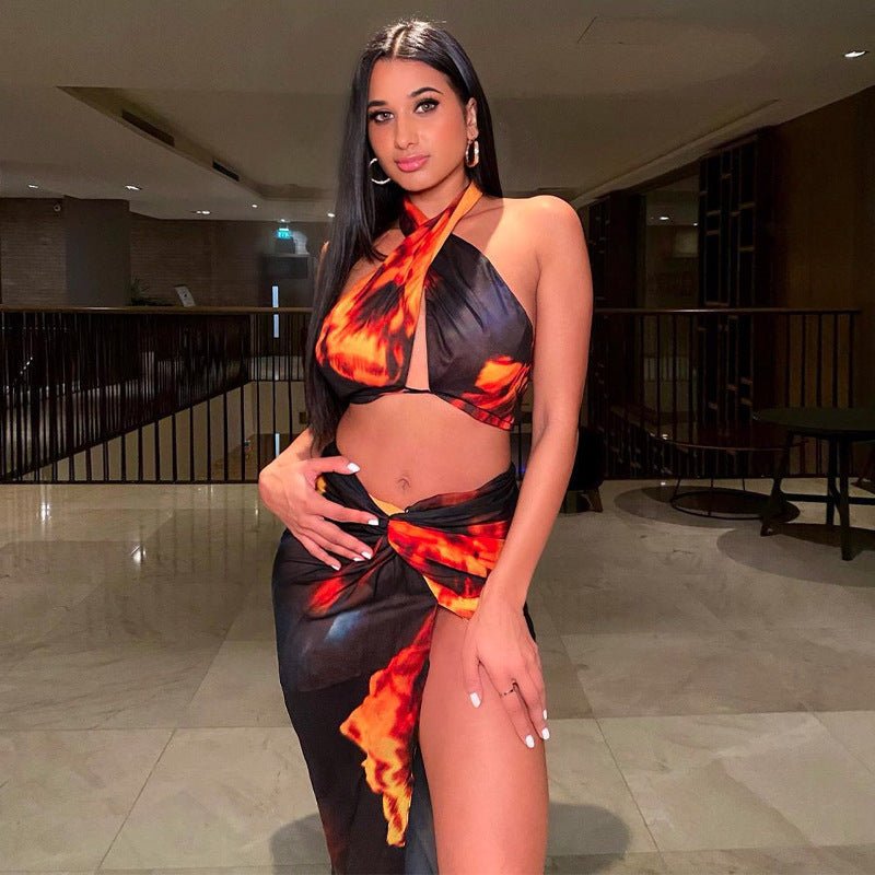 Personalized Printed Sexy Halter Slit Dress -Dress- Melted Glam LLC