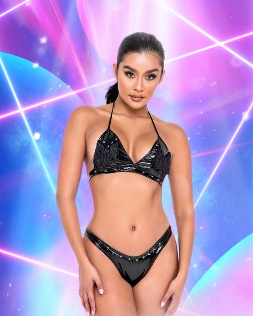 Studded Vinyl Bikini Top with Fringe Detail -Shirts & Tops- Melted Glam LLC