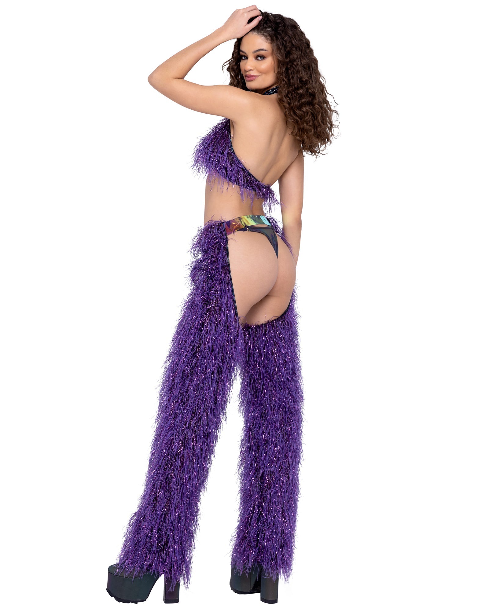Faux-Fur Cropped Halter Neck Top - Melted Glam LLC