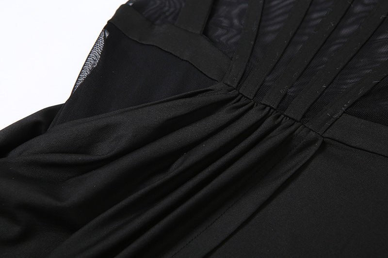 Back Mesh Pierced Air Quality Temperament Slit Dress -Dress- Melted Glam LLC