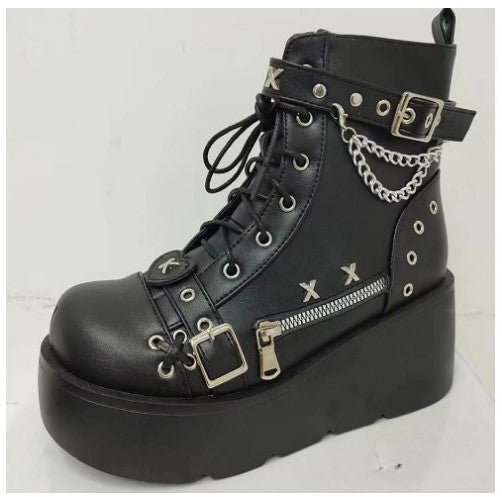 Women's Chunky Round-Toe Dr Martens Style Platform Boots | Side Zipper Wedge Heel -Women's Shoes- Melted Glam LLC