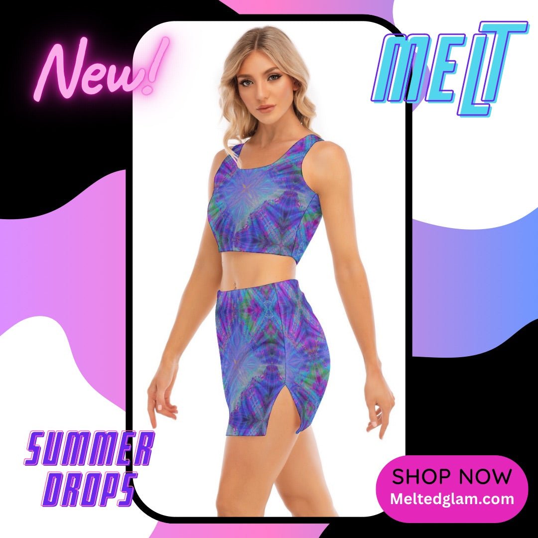 Crop Top & Skirt Set – Women's | 12 Melting Options | Rave & Festival Clothing | Melted Glam - Crop Top & Skirt Set - Melted Glam LLC