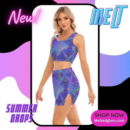 Crop Top & Skirt Set – Women's | 12 Melting Options | Rave & Festival Clothing | Melted Glam - Crop Top & Skirt Set - Melted Glam LLC