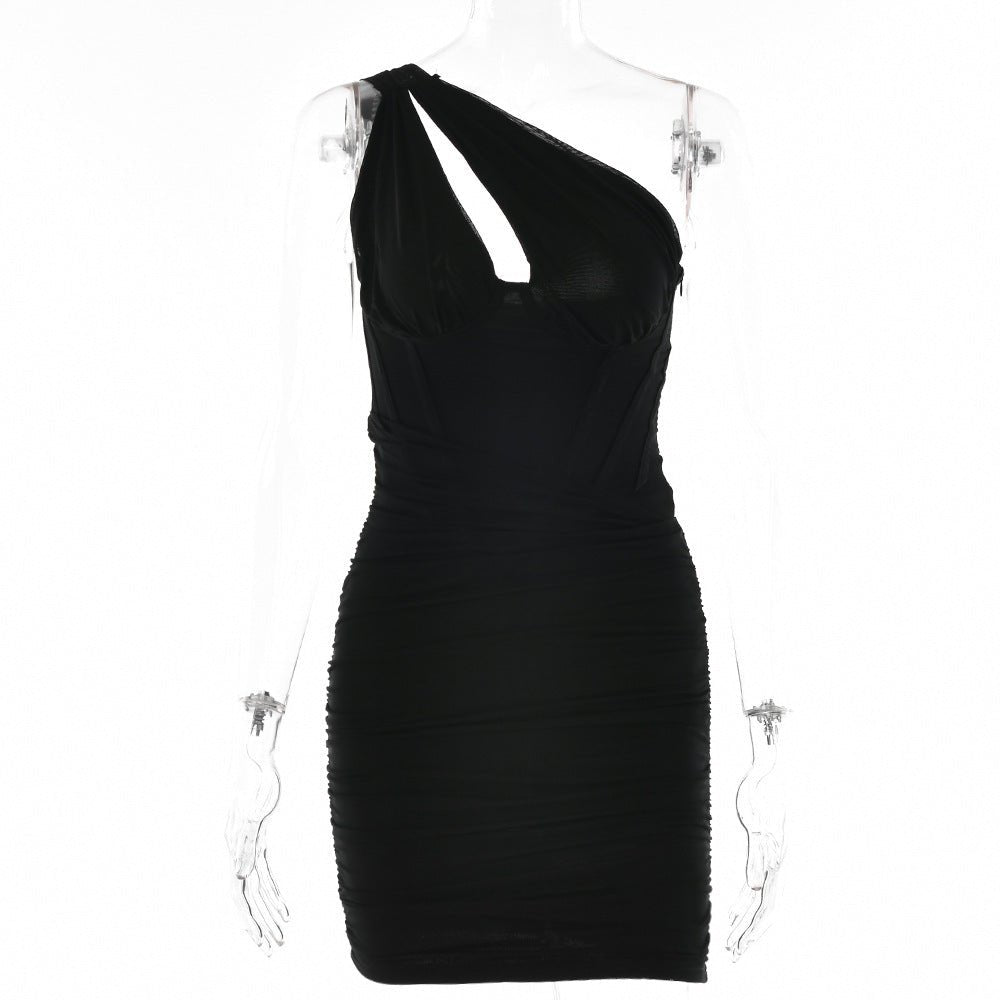 One-shoulder Dress Fashion Design Hot Girl Tight Backless Oblique Shoulder Skirt -Dress- Melted Glam LLC