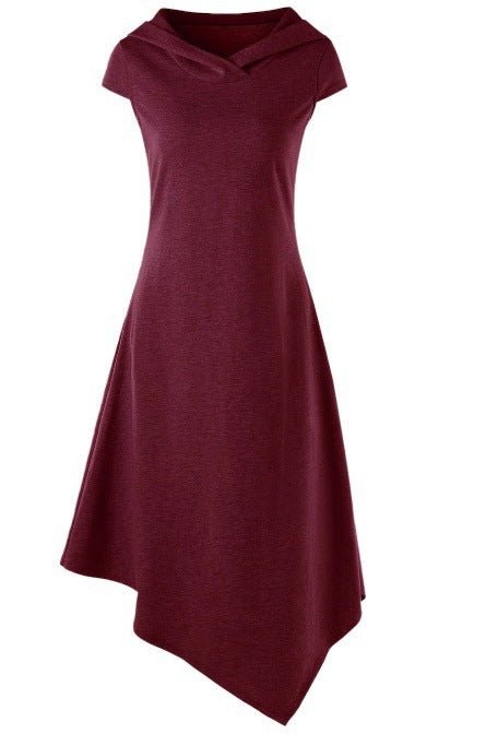 Back Hollow-out Underleg Asymmetric Hooded Midi Dress -Dress- Melted Glam LLC