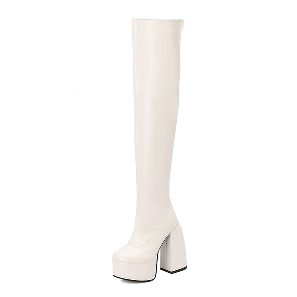 Women's Over-the-Knee Boots - Chunky Heel Platform Boots with Waterproof Design -Women's Shoes- Melted Glam LLC