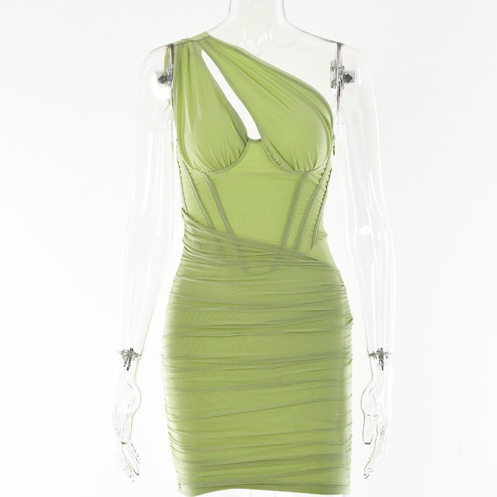 One-shoulder Dress Fashion Design Hot Girl Tight Backless Oblique Shoulder Skirt -Dress- Melted Glam LLC