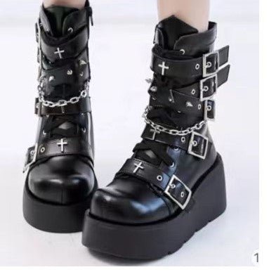 Women's Chunky Round-Toe Dr Martens Style Platform Boots | Side Zipper Wedge Heel -Women's Shoes- Melted Glam LLC