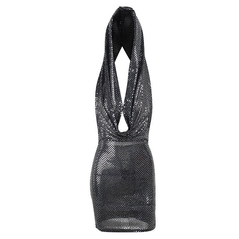 Party Bar Sheath Pockets Collar Halter Dress -Dress- Melted Glam LLC