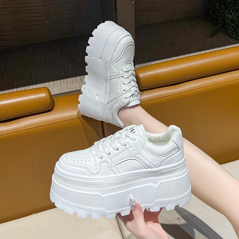 Women's Platform Sneakers Height Increasing Chunky Shoes White Black -Women's Shoes- Melted Glam LLC